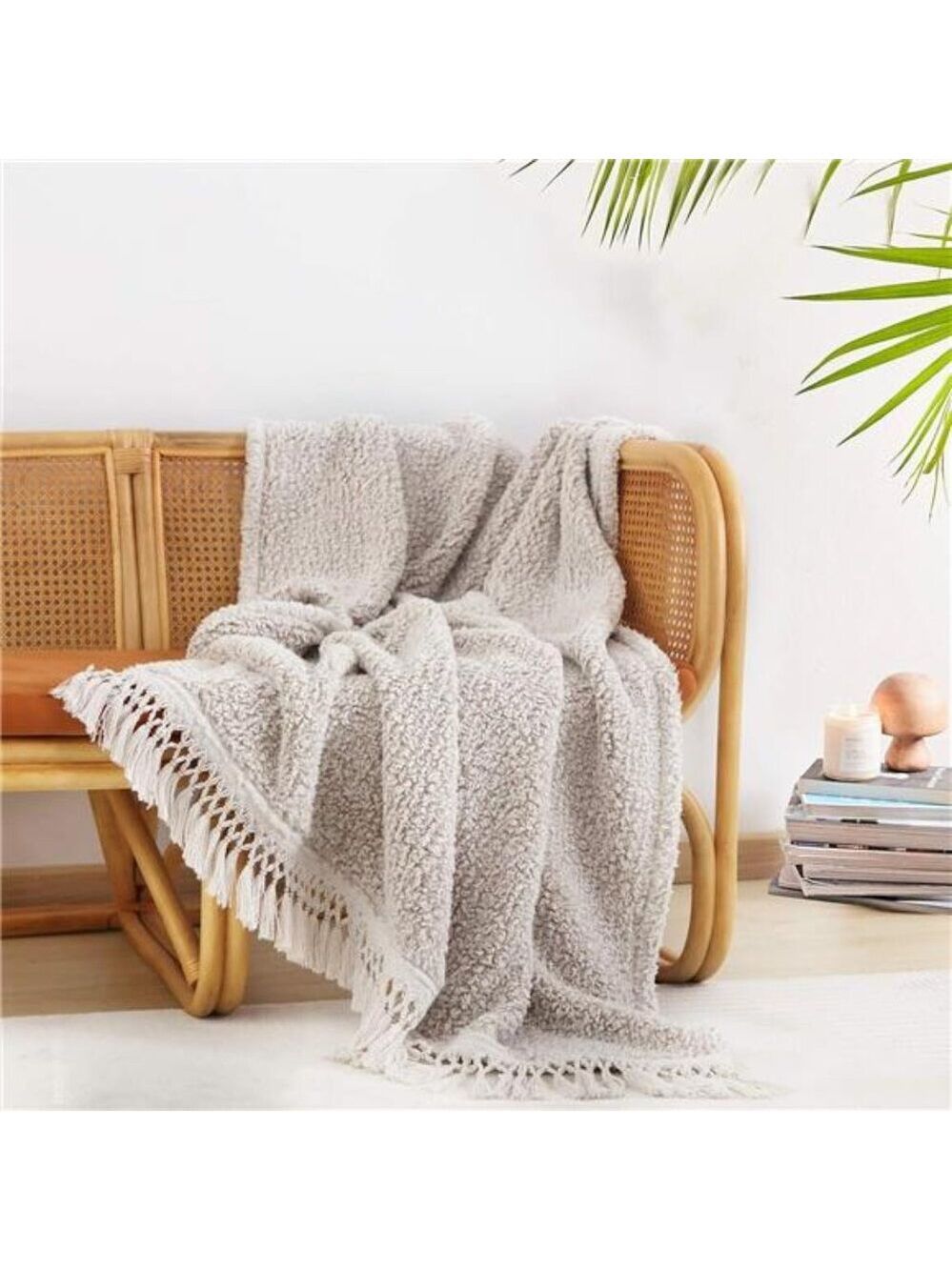 Cozy Sherpa Throw Blanket Lightweight Warm Reversible Ombre Tassel Sofa Couch